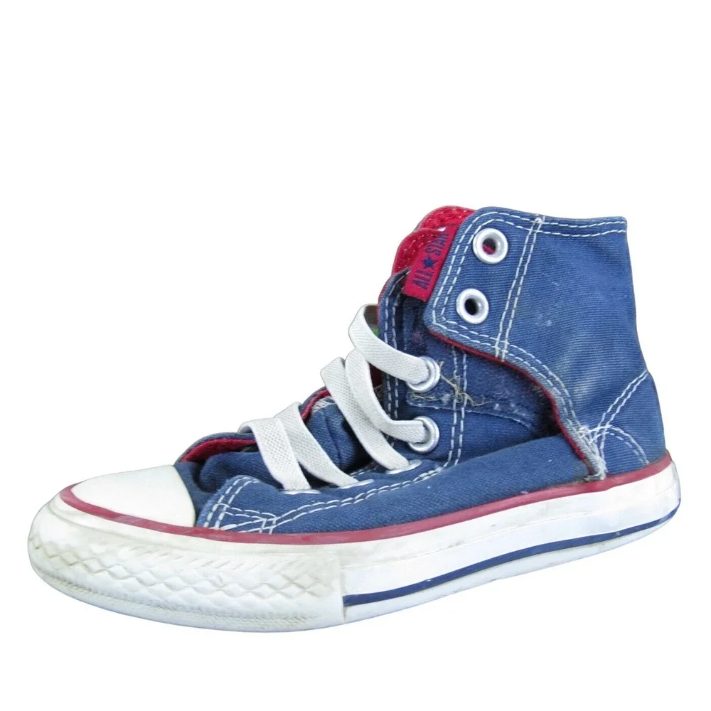 Converse Boys Sneaker Hi‎ Top Sz T 11 Medium Blue Fabric Hook & Loop